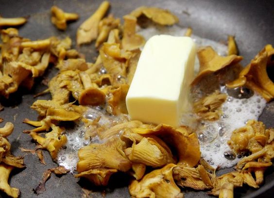 Divoká huba pripravovaná na masle so smotanou.
