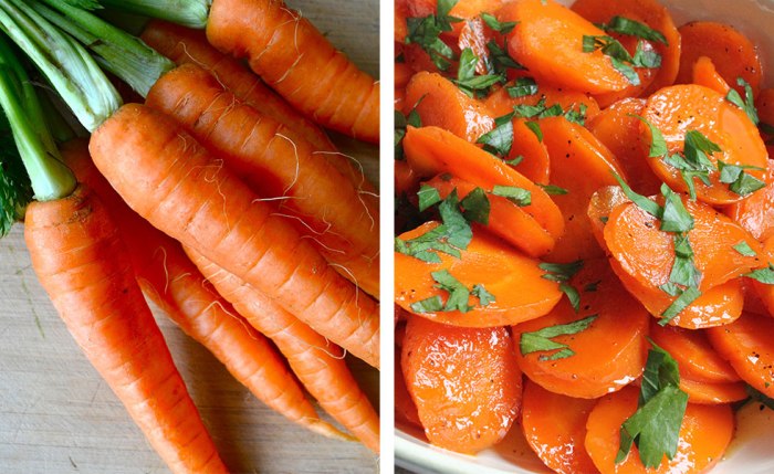 Porovnanie medzi surovou mrkvou v celku a varenou mrkvou nakrájanou na kolieska.